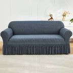 Elastic Sofa Cover with Skirt Full Coverage Printed Slipcover Machine Washable Universal Fit 2 3 4 Seater Couch Protector Living Room