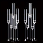 Acrylic Candelabra Centerpiece Set of 2 – Clear 5-Arm Candle Holder with Shades, 3-Height Design for Wedding, Christmas, Thanksgiving, Birthday & Party Table Decor – Fits 0.87" LED Candles