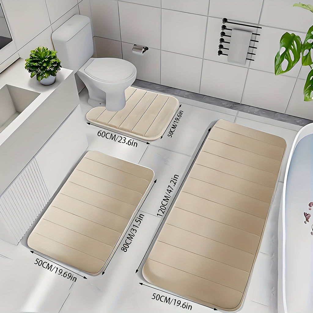 Plush Memory Foam Bath Mat Set 3 Piece – Soft Non-Slip Fast Absorbent Machine Washable Thickened Bath Rug for Bathroom, Shower, Kitchen & Bedroom – 9 Colors