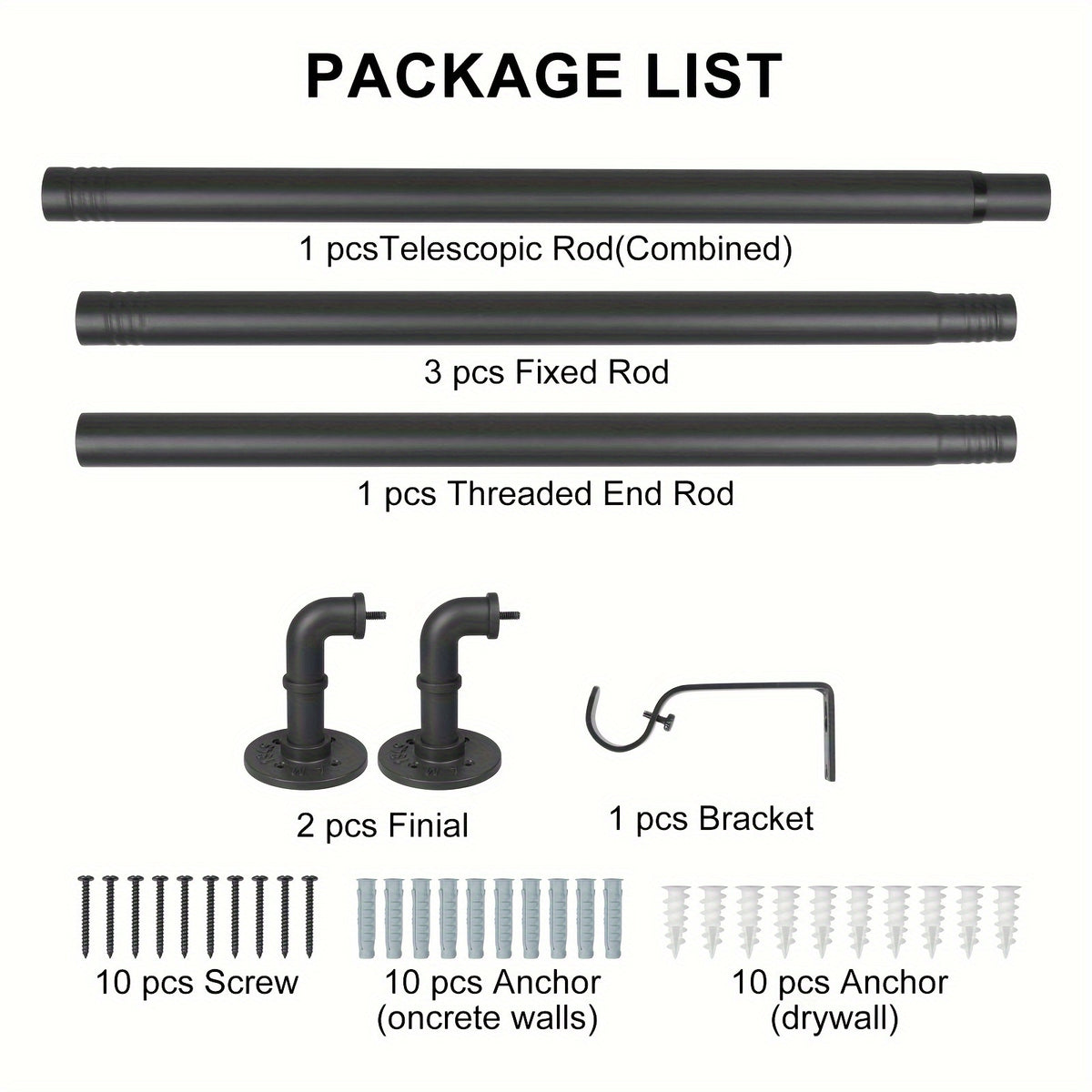 Curtain Rod Black Industrial 1 Inch with Brackets – Rustic Heavy Duty Window Rod Set for Indoor & Outdoor Use | 4 Sizes
