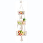 Macrame Hanging Fruit Basket 1/2/3-Tier Boho Wall Storage – Bohemian Hanging Basket for Fruits, Vegetables & Indoor Plants, Kitchen & Home Decor