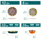 Bohemian Ceramic Dinnerware Set 16 or 24 Piece Stoneware Plates Bowls Tableware Colorful Floral Service for 4 or 6