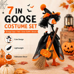 Witch Goose Dress-Up Set 4 Piece – 7-Inch Halloween Goose Statue Costume with Black Mesh Cape, Hat, Lining & Pumpkin Broom | Tabletop Goose Decor Outfit for Indoor & Porch Decoration