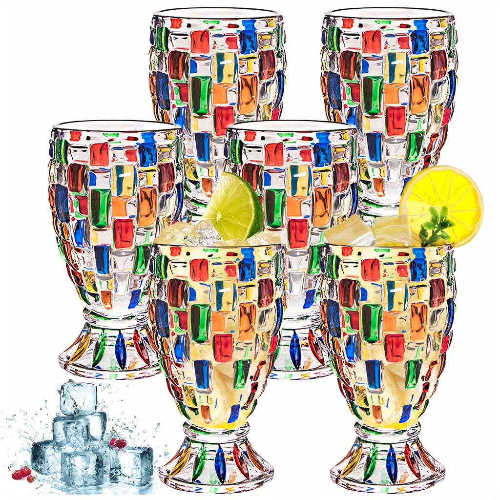 Colorful Geometric Rim Stemless Wine Glasses Set Shatterproof Drinkware for Champagne Cocktail Whiskey Iced Tea – 2 or 6 Pack Gift for Parties