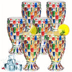 Colorful Geometric Rim Stemless Wine Glasses Set Shatterproof Drinkware for Champagne Cocktail Whiskey Iced Tea – 2 or 6 Pack Gift for Parties