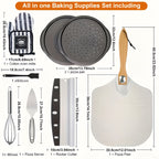 Pizza Making Set 7 or 8pcs – Aluminum Pizza Peel, Carbon Steel Pan, Rocker Cutter, Pie Server, Silicone Brush & Oven Mitts, Complete Pizza Tools for Oven & Grill