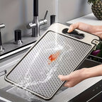 Stainless Steel Double-Sided Chopping Board with Mesh Design – Scratch-Resistant, Non-Slip, Dishwasher Safe Kitchen Cutting Board for Everyday Use & Holiday Meals, Diamond or Smooth Surface