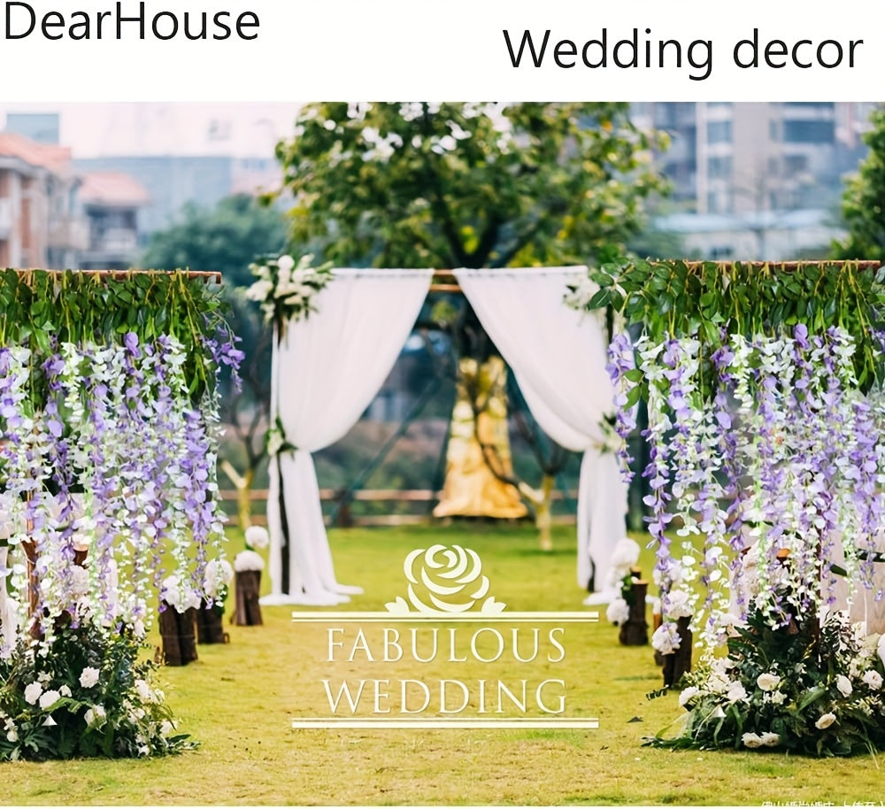 Artificial Wisteria Vine Garland 24 Pack 90 Feet Fake Hanging Flower String Purple Silk Floral Decor for Wedding Backdrop Party Ceiling Home Living Room Bedroom Outdoor Garden Boho Decor Bulk