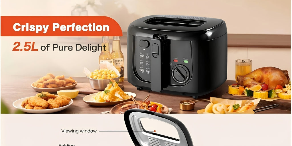 1500W Electric Deep Fryer 84.54oz – Non-Stick Basket, Adjustable Temperature Control, Viewing Window & Removable Lid | Easy Clean | Black & White