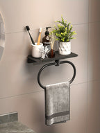 Oval Metal Towel Ring Wall Mounted – No-Drill Bathroom Organizer, Modern Matte Black Finish, Durable & Elegant Home Decor