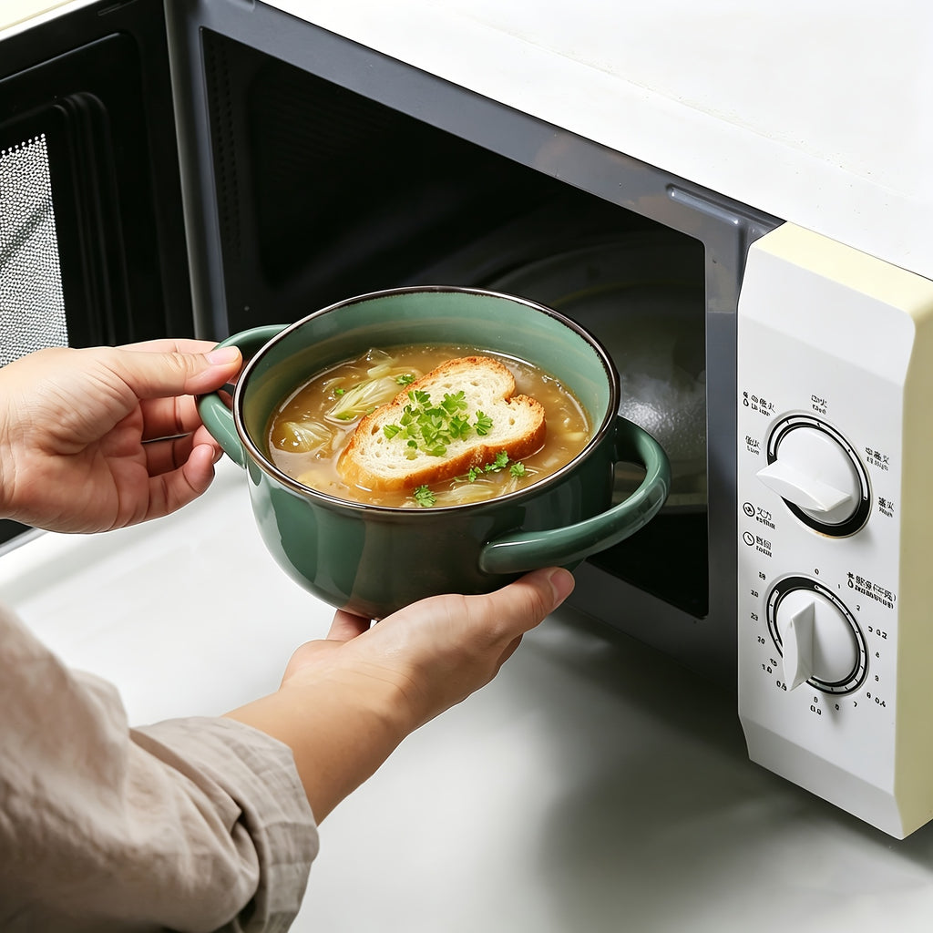 Colorful Ceramic Double-Handled Bowl Set Dopamine Style 28oz Extra-Large – Microwave & Dishwasher Safe for Soup, Salad, Pasta & Ramen – 2 or 4 Piece, Assorted Colors