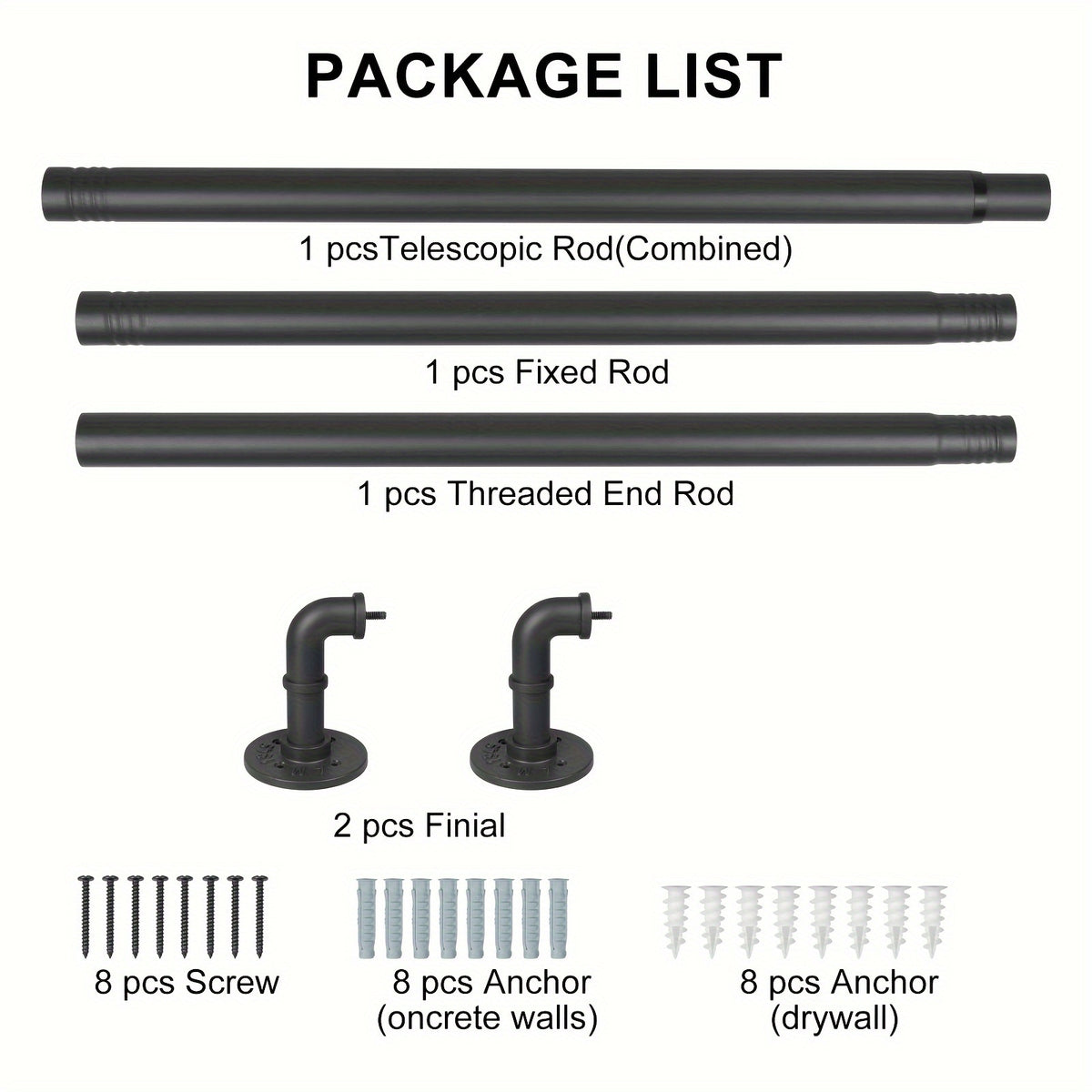 Curtain Rod Black Industrial 1 Inch with Brackets – Rustic Heavy Duty Window Rod Set for Indoor & Outdoor Use | 4 Sizes