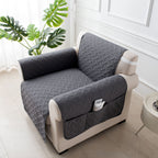 Sofa Cushion Cover with Storage Pocket – Pet-Proof Non-Slip Multi-Function Sofa Protector, All-Season Machine Washable, 1/2/3-Seater, Navy Coffee Off-White Dark Gray