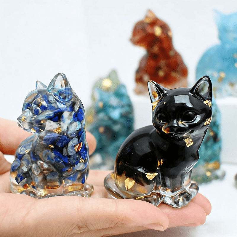 8-Pack Crystal Resin Standing Cat Ornaments Mixed Color Collectible Figurines Indoor Garden Spiritual Decor Holiday Gift DIY Jewelry