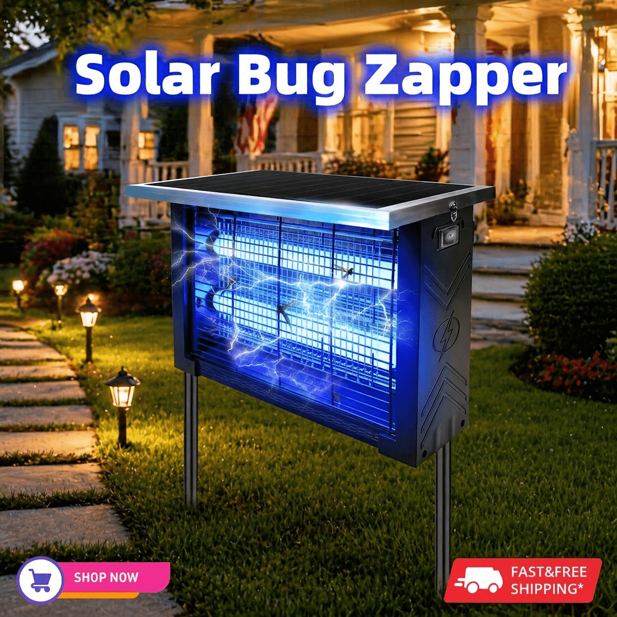 Solar Bug Zapper Outdoor Wireless Portable Mosquito Zapper with Solar Panel Sensor USB Charging Fly Trap Insect Killer for Home Backyard Porch Garden Camping