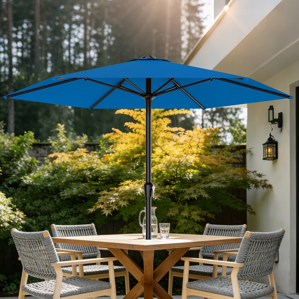 9 FT Patio Market Umbrella with Easy Crank, UV Protection & 6 Sturdy Ribs – Outdoor Table Umbrella for Deck, Backyard & Pool, 10 Colors (Beige, Gray, Green, Navy, Blue, Red, Pink, Yellow)