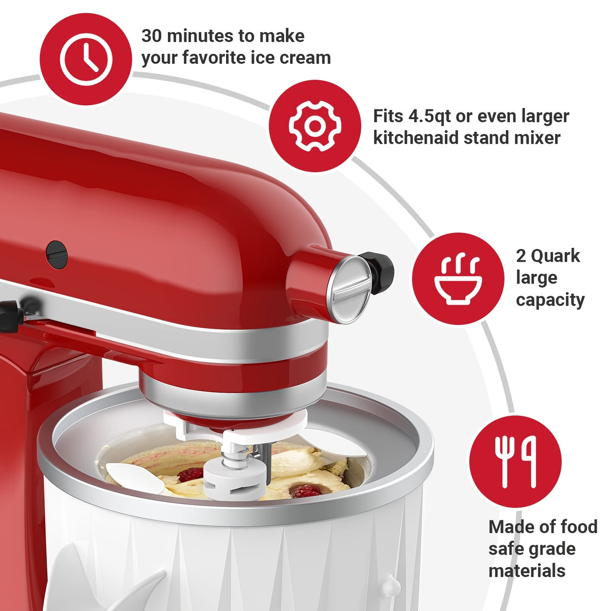 Ice Cream Maker Attachment for KitchenAid Stand Mixer | 2-Quart Frozen Yogurt, Ice Cream, Sorbet & Gelato Maker | Compatible with KitchenAid 4.5 Qt & Larger
