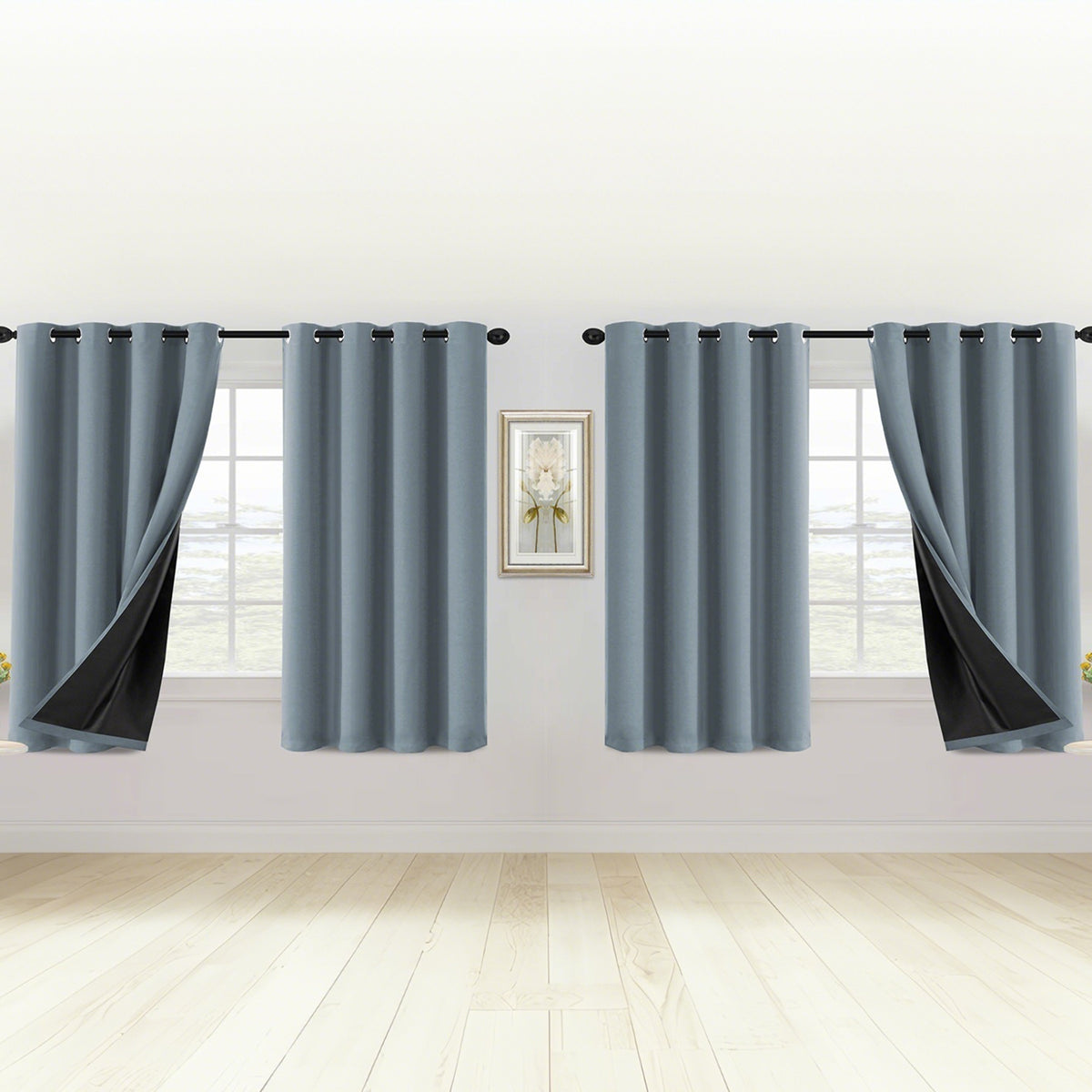 100% Blackout Window Curtains - 4 Panels, Full Light Blocking, Thermal Insulated Drapes with Black Liner | Soft Brushed Fabric