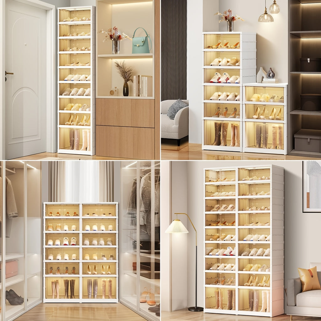 Shoe Rack with Clear Shoe Boxes 3 6 9 Tier Foldable Stackable Plastic Organizer for Closet Entryway Bedroom – Holds 6 12 or 18 Pairs