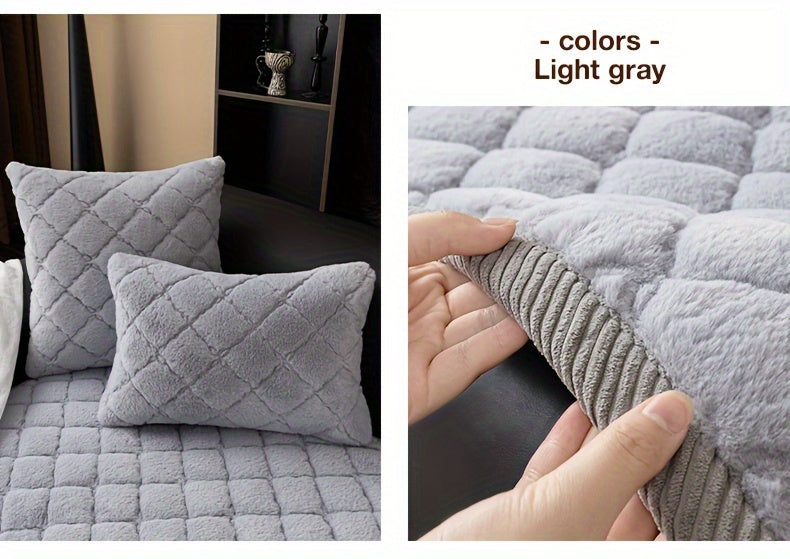 Thickened Faux Rabbit Fur Sofa Cover or Cushion Cover 2-in-1 Non-Slip Machine Washable Pet-Friendly Warm Plush Seat Pad for Bedroom Office Living Room Home Decor