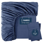 Bamboo Fitted Sheet Set 3pcs Cooling Breathable Soft Deep Pocket – 1 Fitted Sheet & 2 Pillowcases, Fits Mattress Up to 15", Twin Full Queen King, 12 Colors