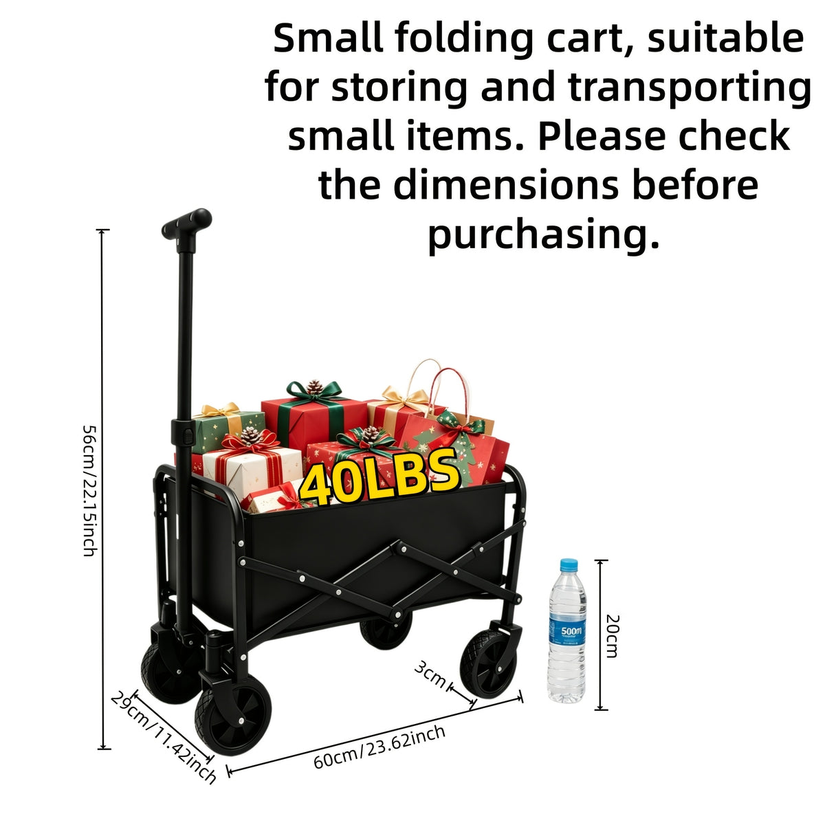 Heavy Duty Folding Utility Cart Wagon with All-Terrain Wheels, 680LBS Capacity Outdoor Camping Garden Shopping Yard Beach Sports Equipment Collapsible Wagon
