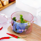 Pink Glass Cooking Pot 1500ml with Heart-Shaped Lid Boiling Stewing Multi-Function Glass Pot for Pasta Soup Congee Noodles Compatible with Electric Ceramic Stovetop