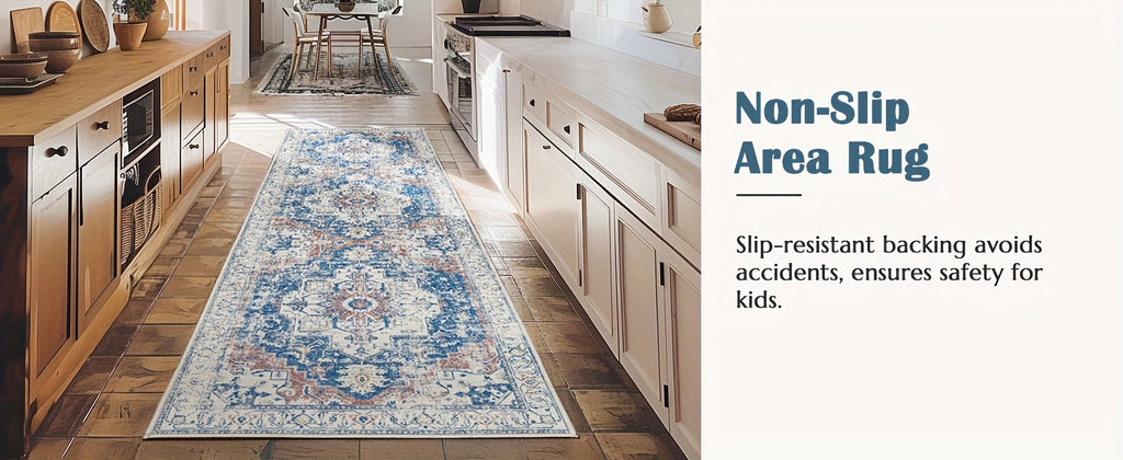 Washable Vintage Area Rug - Chenille Retro Distressed Multi-Print Foldable Lightweight Accent Rug for Entryway Bathroom Kitchen Living Room and Bedroom