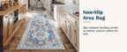 Washable Vintage Area Rug - Chenille Retro Distressed Multi-Print Foldable Lightweight Accent Rug for Entryway Bathroom Kitchen Living Room and Bedroom