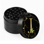 Manual Spice & Herb Grinder with Pollen Catcher - Personalized A-Z Initial Letter Metal Crusher, Portable 2 Inch Golden Marble Alphabet Design, Gift for Smokers & Herb Lovers (Black)