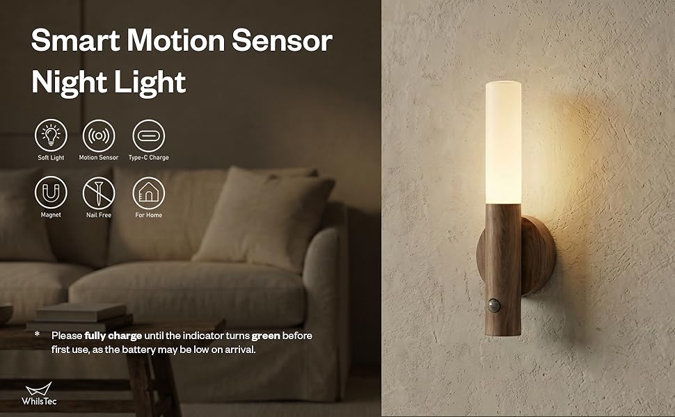 Motion Sensor Night Light 4 Pack Rechargeable Magnetic LED Wall Light for Bedroom Hallway Stairs Closet Picture Lighting