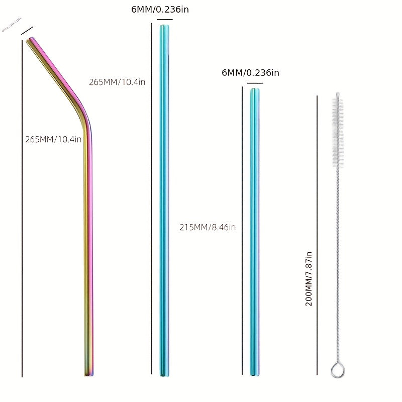 Reusable Stainless Steel Straws Set of 12 Extra Long 10.5 Inch with Cleaning Brushes - Metal Straws for Cold Drinks, Cocktails, Smoothies & Iced Coffee, Eco Friendly Drinking Straws