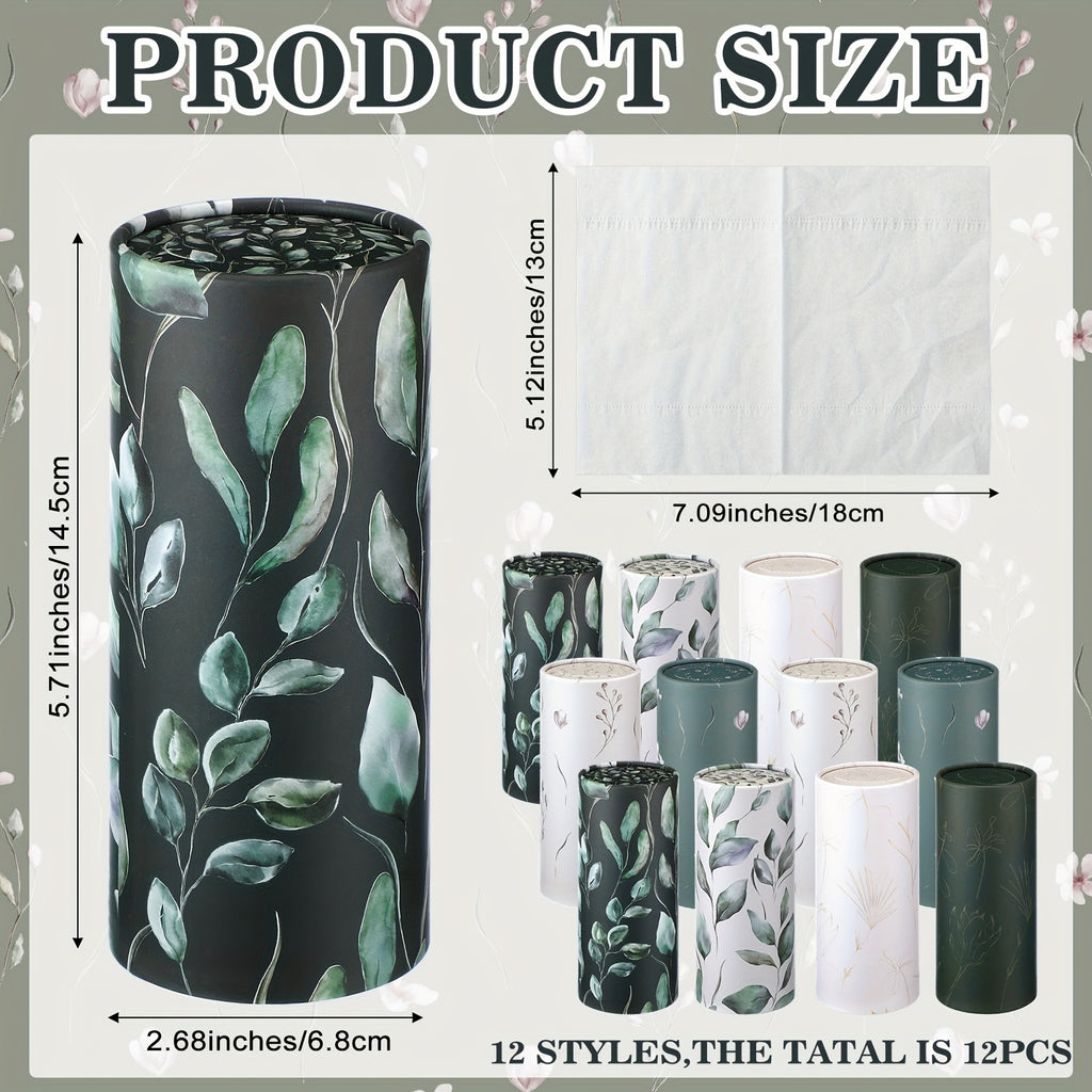 Round Car Tissue Box 12-Pack Vintage Floral Printed – Cylinder Facial Tissue Holder Bulk Set for Car Cup Holder, Travel & Home Use, Fresh Scent Design