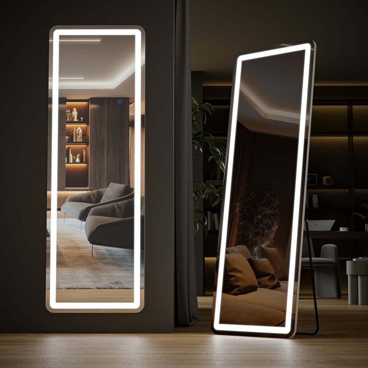 Smart LED Touch Sensor Full-Length Mirror with Adjustable Brightness – Wall-Mount & Freestanding Slim Modern Frame for Vanity, Bedroom & Dressing Room Lighting