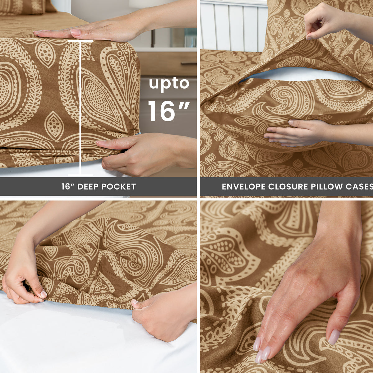 Paisley Bed Sheet Sets Queen King Twin Full Cal King – Soft Brushed Microfiber Deep Pocket Fitted Sheet & Pillowcases, Wrinkle Free