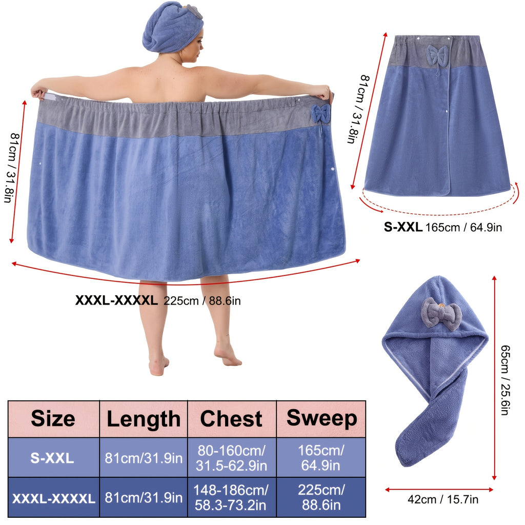 Adjustable Bath Wrap Skirt Set with Triangular Hair Drying Cap – Sizes S-XXXXL Spa Towel Wrap for Women, Home, Travel & Steam Room