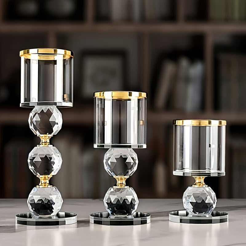 Crystal Candlestick Holders Set of 3 – Polished Romantic Desktop Display for Weddings, Anniversaries, Christmas, Halloween, Easter, Thanksgiving & Valentine’s Day Home Decor