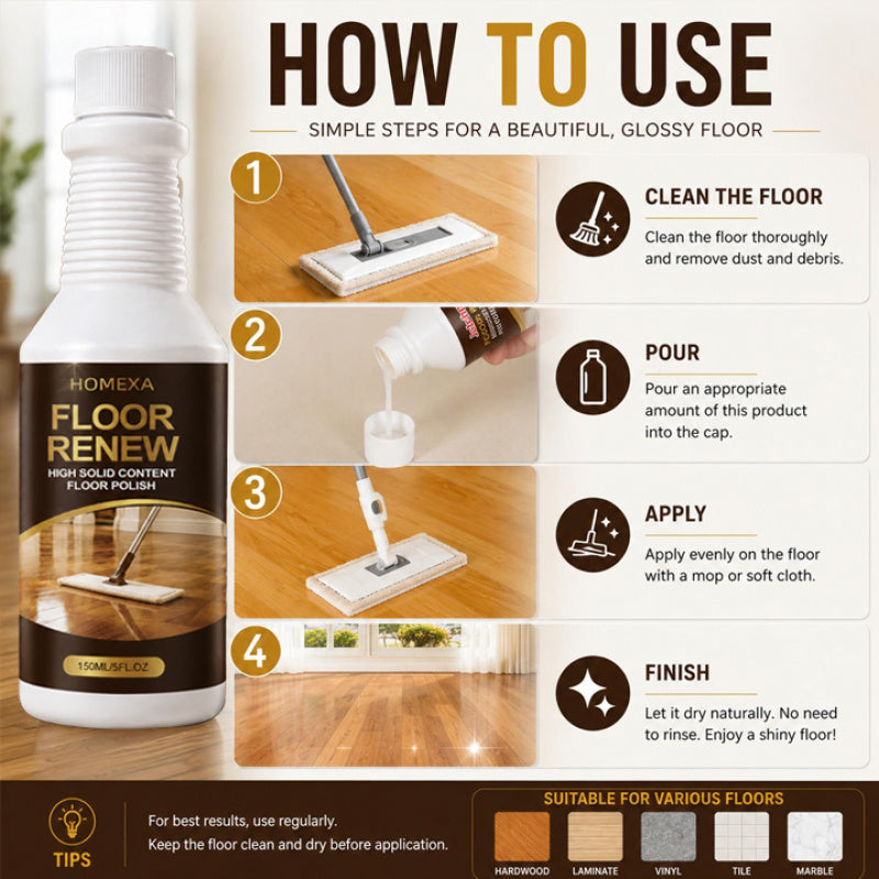 Floor Polishing Cleaner 5oz, Quick Brightening Deep Clean & Stain Removal for Wood, Tile & Marble Floors, Best Alternative to Floor Waxing for a Lasting Shine Without the Effort