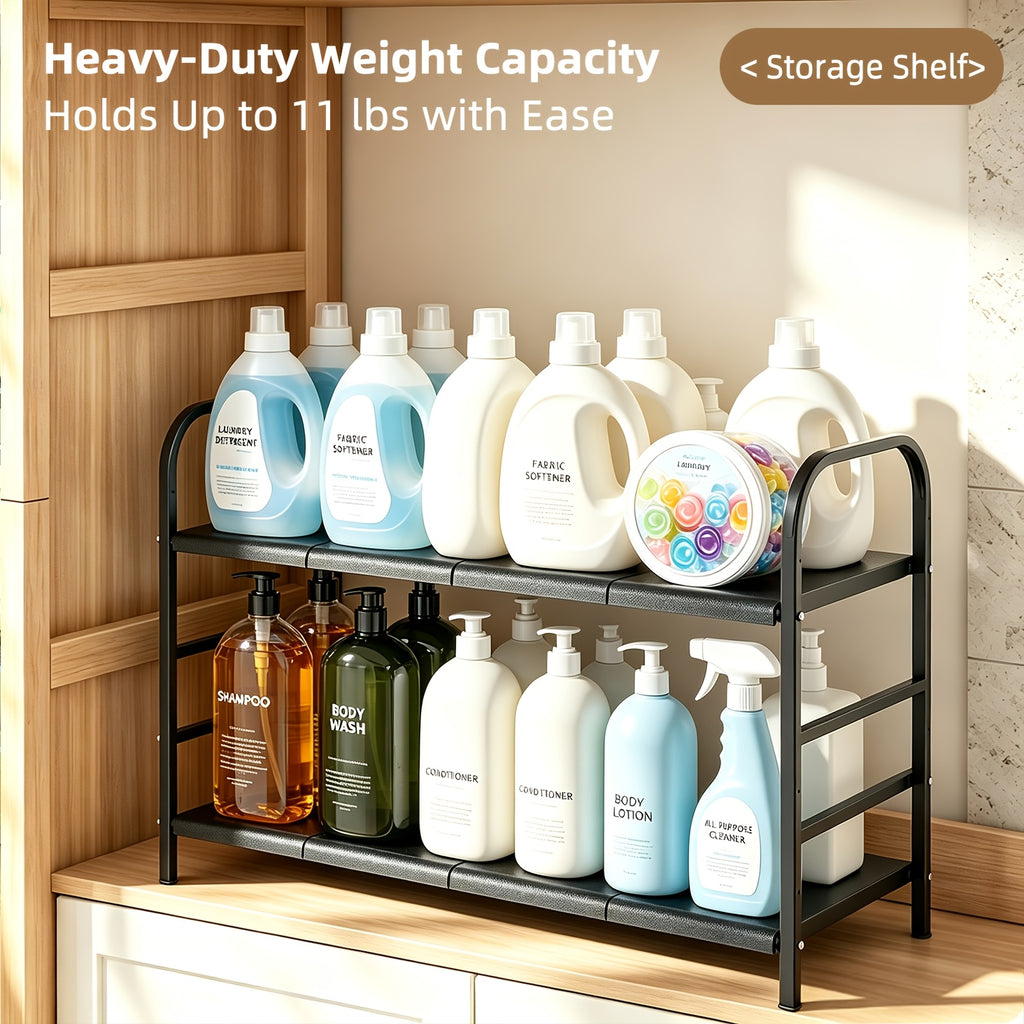 Under Sink Organizer 2 Tier Expandable Cabinet Shelf with 5 Removable Panels 5 Baskets Adjustable Kitchen Bathroom Under Sink Storage Rack Black Space-Saving Cabinet Organizer