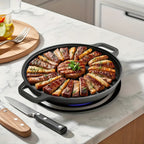 Pre-Seasoned Cast Iron Skillet 14 Inch Dual Loop Handles Nonstick Pizza Pan BBQ Pancake Griddle Oven Stovetop Grill Campfire Safe Even Heating