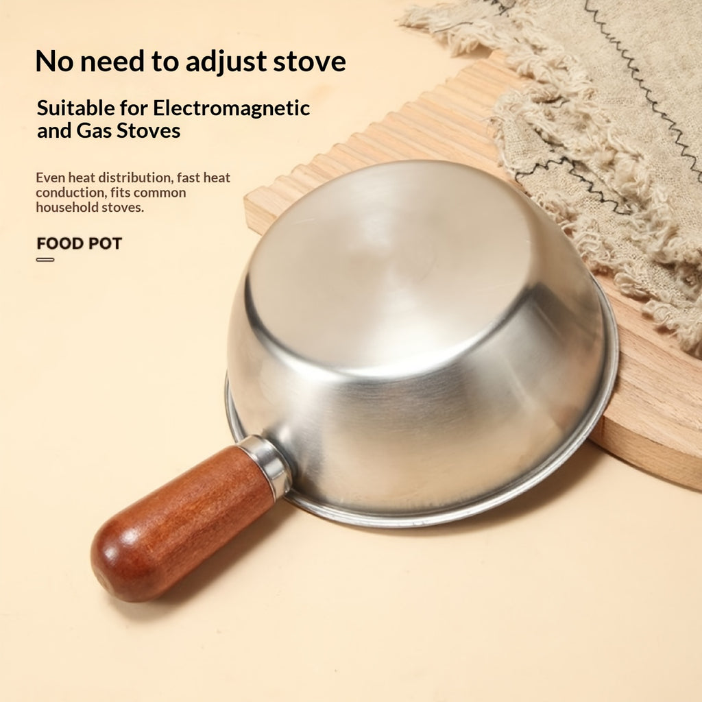 304 Stainless Steel Uncoated Small Frying Pan with Walnut Handle – Physical Non-Stick, Healthy & Durable | Uniform Heat | Easy to Clean | Breakfast, Salad & Dessert