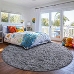 Round Shaggy Rug Soft Fluffy Plush Circular for Bedroom & Living Room – Easy Clean, Tie-Dye & Solid Colors, 3 Sizes 4x4 5x5 6x6ft