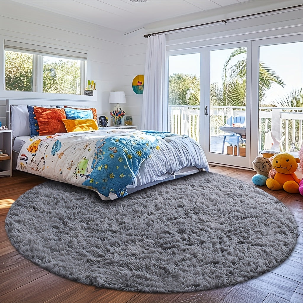 Round Shaggy Rug Soft Fluffy Plush Circular for Bedroom & Living Room – Easy Clean, Tie-Dye & Solid Colors, 3 Sizes 4x4 5x5 6x6ft