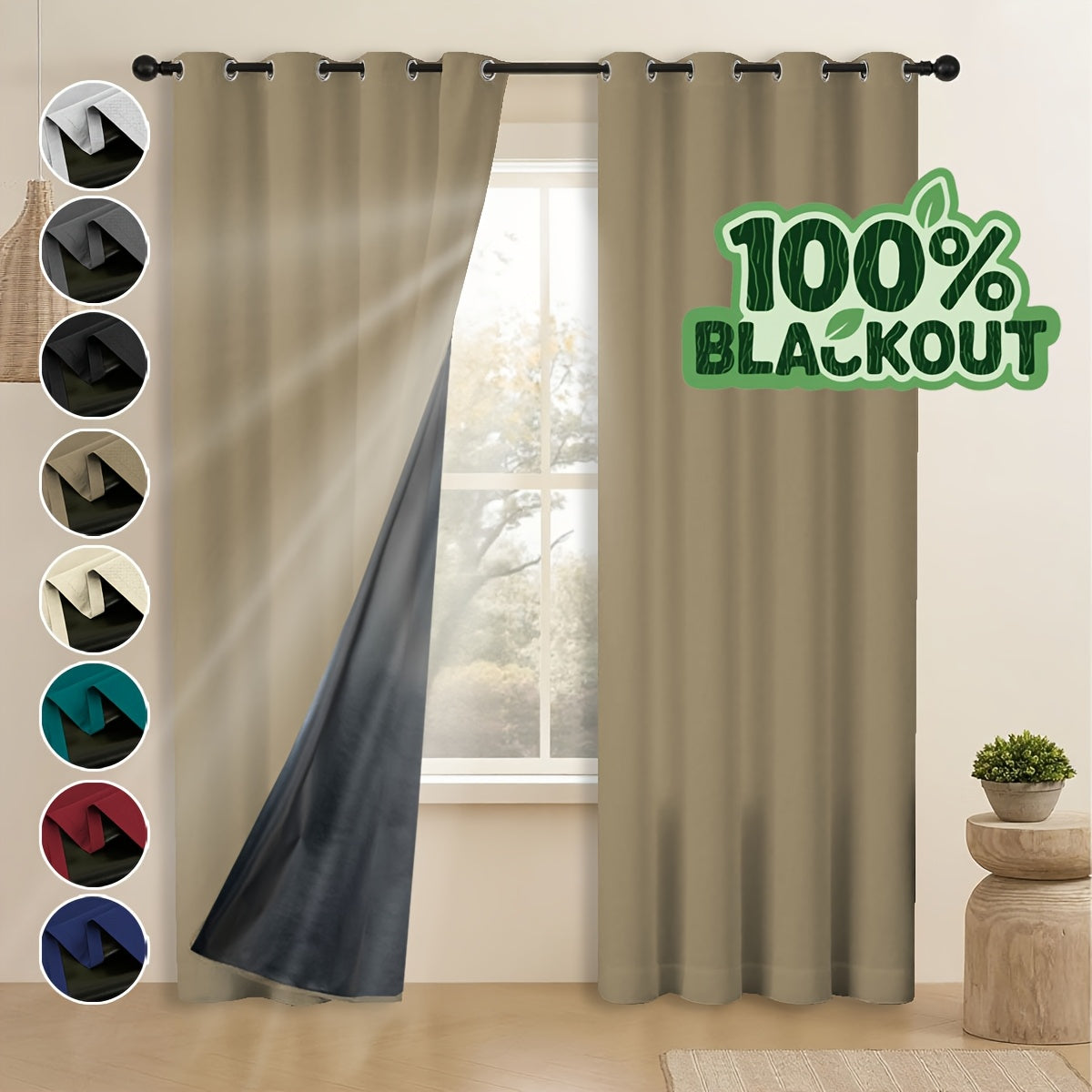 Grommet Blackout Curtains 2 Panels 100% Polyester for Bedroom, Living Room & Dining – Stainless Steel Rings, Black Backing, 8 Colors & 9 Sizes