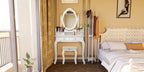 Vanity Desk with Mirror and 4 Drawers 360° Rotating Detachable Dressing Table with Stool – Modern White Makeup Table for Bedroom
