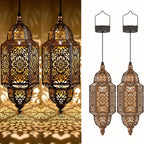 Solar Moroccan Lanterns Outdoor Set of 2 – Multicolor IP54 Waterproof Hanging Lights with Cut-Out Design for Garden, Patio, Pathway & Halloween Decor, Auto Dusk-to-Dawn Sensing