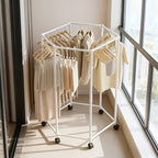 Hexagonal Rotating Clothes Rack with Wheels Large Capacity Freestanding Garment Rack for Bedroom Closet Entryway