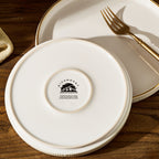 12-Piece Stoneware Dinnerware Set for 4 – Reactive Glaze Plates & Bowls, Lead-Free, Microwave & Dishwasher Safe, Raised Stripe Edge Design (Cappuccino White or Vanilla White)