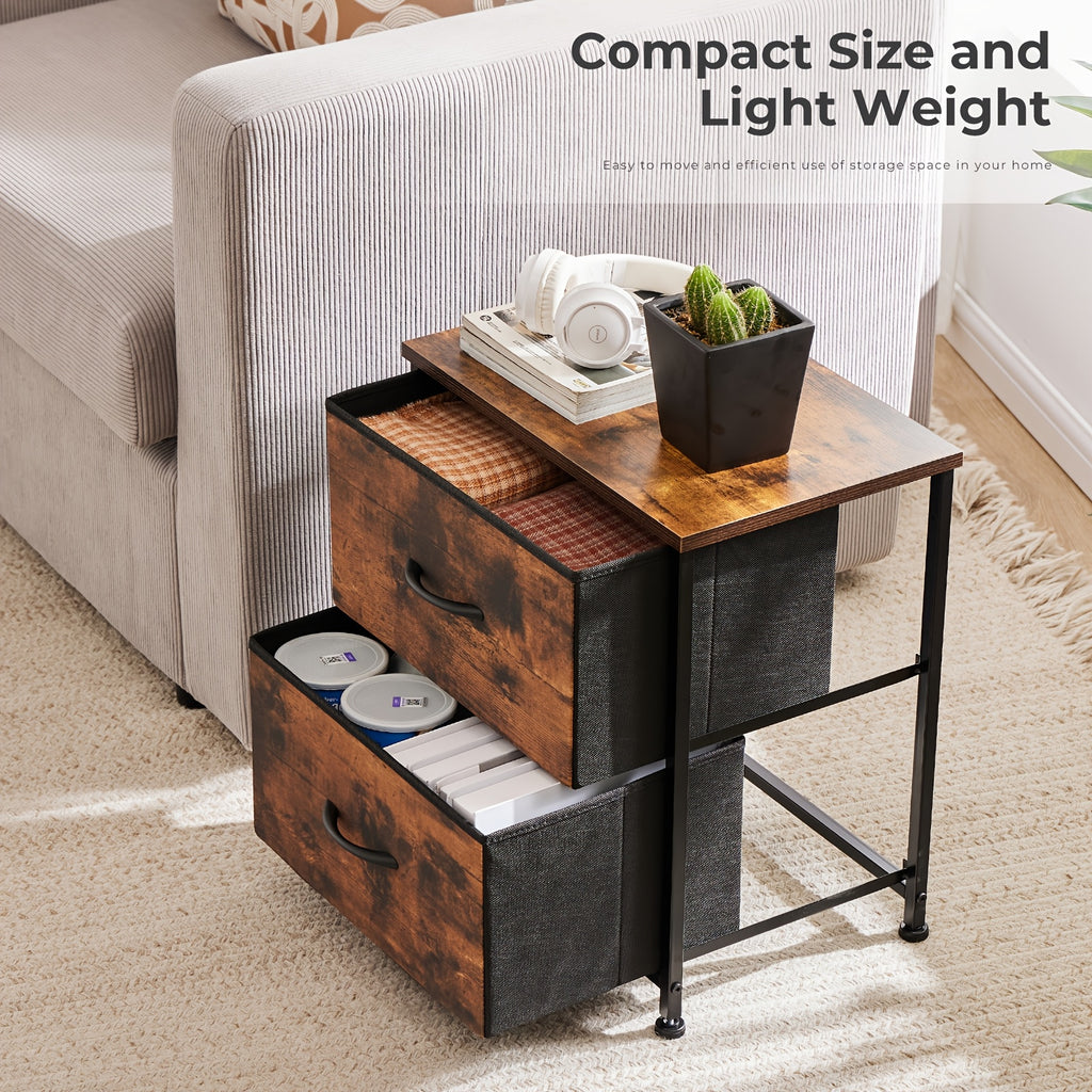 Nightstand with 2 Drawers & Removable Fabric Bins - Small Bedside Dresser for Bedroom, Dorm, Entryway & Small Spaces, 1pc or 2pcs Set, 4 Colors