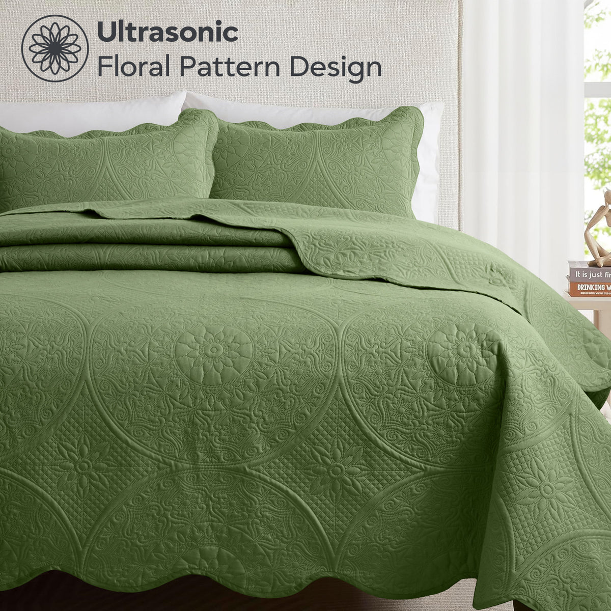 Luxury Quilted Bedspread Set 3 Piece Floral Coverlet with Pillow Shams Breathable Lightweight All Season - Twin Queen King California King 16 Colors